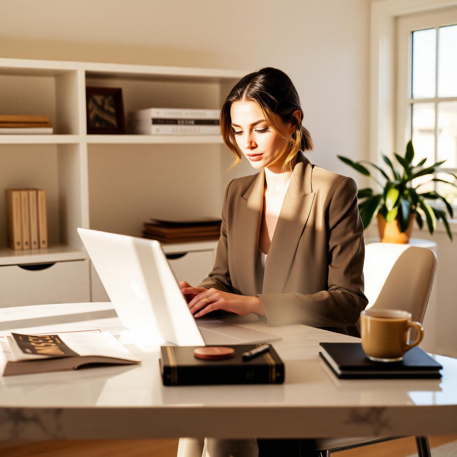 A creator working at a sunlit desk